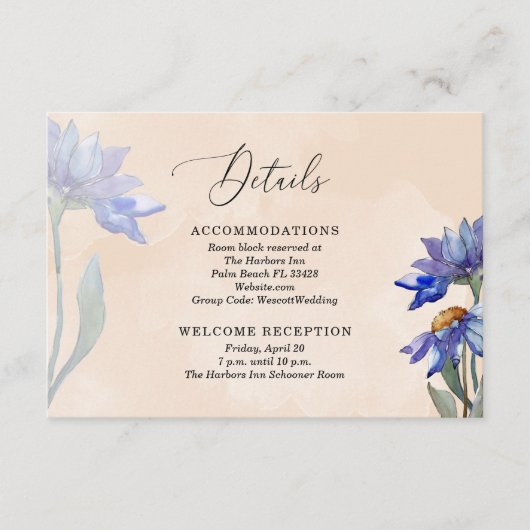 ピーチウォーターカラー&パープルデイジー結婚ズ詳細 エンクロージャーカード (正面)