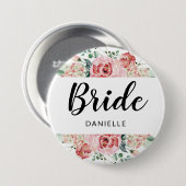 ピーチウォーターフローラフレームブライドモノグラムの 缶バッジ (正面&裏面)
