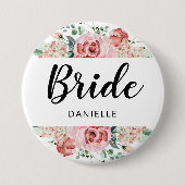 ピーチウォーターフローラフレームブライドモノグラムの 缶バッジ (正面)