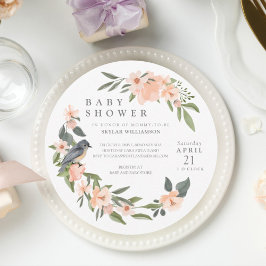 ピーチウォーターフローラリースバードベビーシャワー 招待状