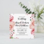 ピーチウォーター縁どカラーフローラ結婚ズスクエア 招待状 (スタンド正面)