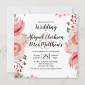 ピーチウォーター縁どカラーフローラ結婚ズスクエア 招待状 (正面)