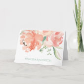 ピーチウォーター色のフローラパーソナライズされた内空白の部 サンキューカード (正面)