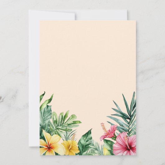 ピーチウォーター色の熱帯花の緑結婚色 セーブザデート (裏面)