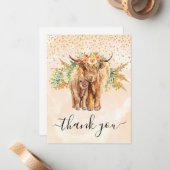 ピーチウォーター色フローラハイランドカウサンキュー ノートカード (正面/裏面インサイチュ)