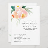 ピーチウォーター色フローラ結婚式招待状カード 招待状 (正面/裏面)