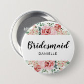 ピーチウォーター色フローラ花嫁モノグラムの付 缶バッジ (正面&裏面)