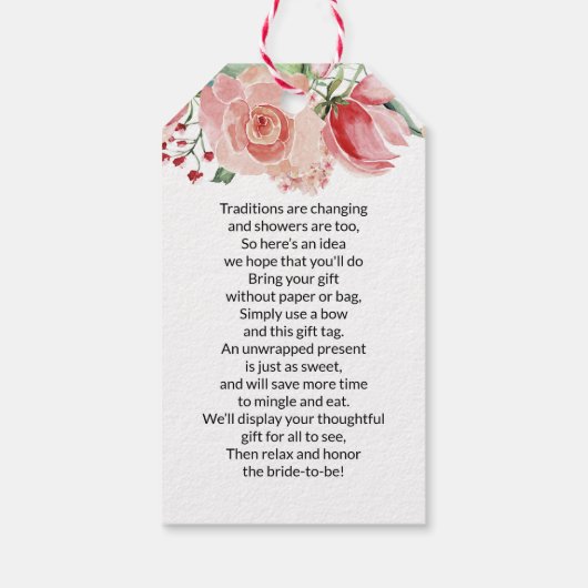 ピーチウォーター色フローラ表示ブライダルシャワー ギフトタグ (裏面)