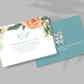 ピーチウォーター色フローラQRコードRSVPブルー 出欠カード