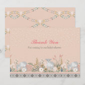 ピーチウッドランドラムベビーサンキューカード 招待状 (正面/裏面)