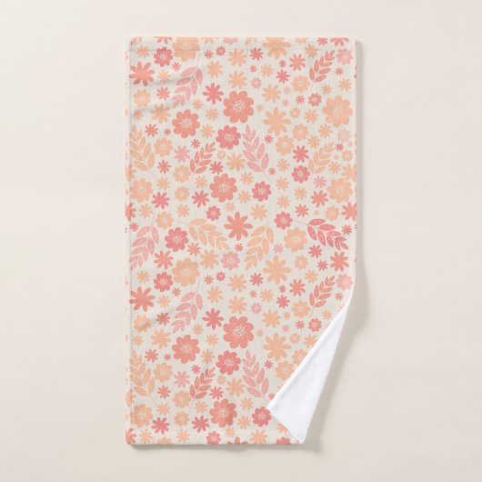 ピーチエリー野草草草模様 バスタオルセット (ハンドタオル)