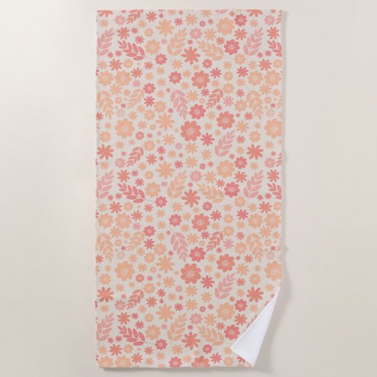 ピーチエリー野草草草模様 ビーチタオル (正面)