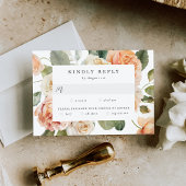 ピーチエレガントとアイボリーのバラ食事チョイス結婚ズ 出欠カード