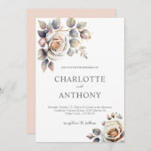 ピーチエレガントアイボリーフローラ秋の結婚式 招待状 (正面/裏面)