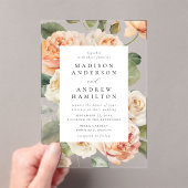 ピーチエレガントアンドクリームバラ結婚ズ アクリル招待状 (インサイチュ (ポータブル))