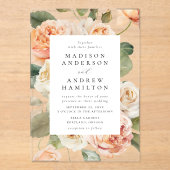 ピーチエレガントアンドクリームバラ結婚ズ アクリル招待状 (正面)