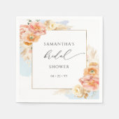 ピーチエレガントアンドブルーフローラブライダルシャワー スタンダードカクテルナプキン (正面)