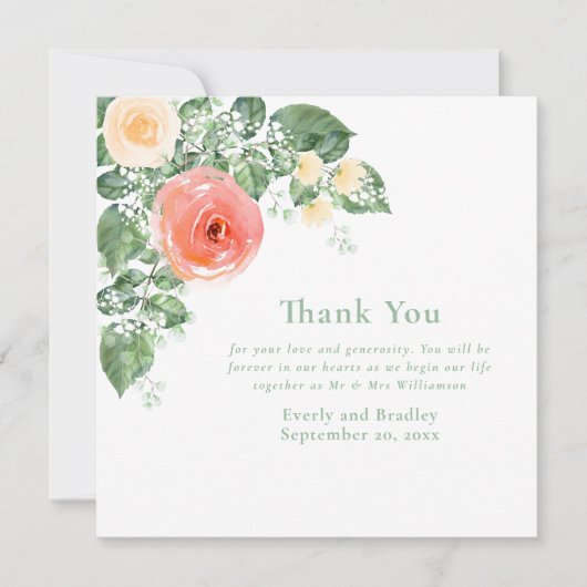 ピーチエレガントイエローローズウォーターカラー結婚ズ 招待状