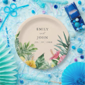 ピーチエレガントウォーター色トロピカルフローラ結婚ズ ペーパープレート (パーティー)