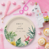 ピーチエレガントウォーター色トロピカルフローラ結婚ズ ペーパープレート (パーティー)