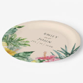 ピーチエレガントウォーター色トロピカルフローラ結婚ズ ペーパープレート (アングル)