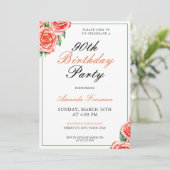 ピーチエレガントウォーター色バラ90誕生日 招待状 (スタンド正面)