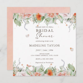 ピーチエレガントウォーター色フローラブライダルシャワー 招待状