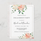 ピーチエレガントウォーター色フローラ婚約パーティ 招待状 (正面/裏面)