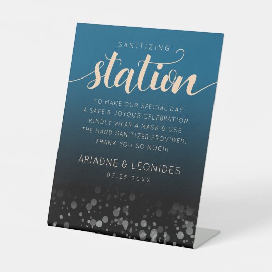 ピーチエレガントオセアニックブルー結婚ズサニタイズ 台座サイン (正面)