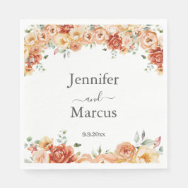 ピーチエレガントオレンジフローラカクテルペーパーナプキン スタンダードランチョンナプキン