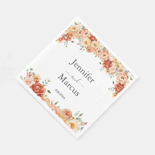 ピーチエレガントオレンジフローラカクテルペーパーナプキン スタンダードランチョンナプキン (角)