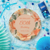 ピーチエレガントオレンジフローラバラ50誕生日 ペーパープレート (パーティー)