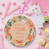 ピーチエレガントオレンジフローラバラ50誕生日 ペーパープレート (パーティー)