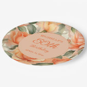 ピーチエレガントオレンジフローラバラ50誕生日 ペーパープレート (アングル)