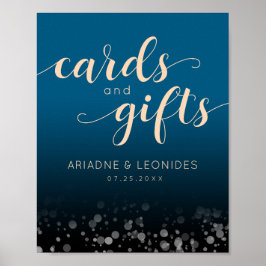 ピーチエレガントオーシャニックブルーウェディングカードギフト ポスター