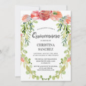 ピーチエレガントガーデンフローラキンセアニラ誕生日 招待状 (正面)