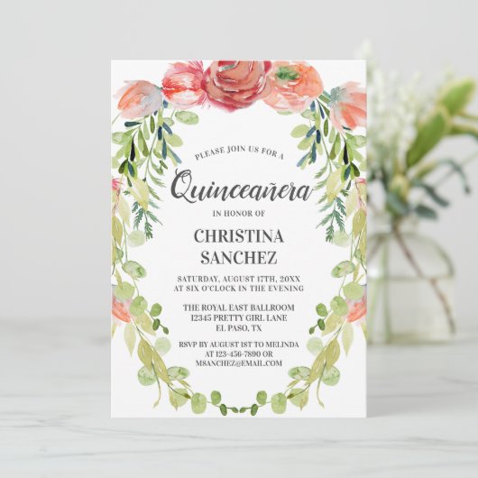 ピーチエレガントガーデンフローラキンセアニラ誕生日 招待状 (スタンド正面)