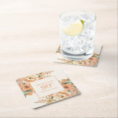 ピーチエレガントクリームフローラ90誕生日 スクエアペーパーコースター (インサイチュ)