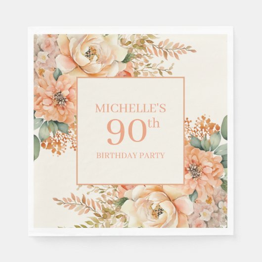 ピーチエレガントクリームフローラ90誕生日 スタンダードランチョンナプキン (正面)