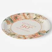 ピーチエレガントクリームフローラ90誕生日 ペーパープレート (アングル)