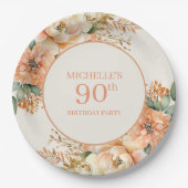 ピーチエレガントクリームフローラ90誕生日 ペーパープレート (正面)