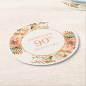 ピーチエレガントクリームフローラ90誕生日 ラウンドペーパーコースター (アングル)