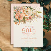 ピーチエレガントクリームフローラ90誕生日 招待状