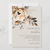 ピーチエレガントググレーブラウンウォーター色のフローラ結婚ズ 招待状 (正面)