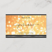 ピーチエレガントグリッターイニシャルブラックシルバー縁ど 名刺 (正面)