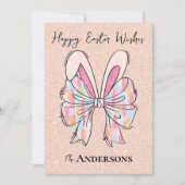 ピーチエレガントグリッターイースターバニー耳&ボウ シーズンカード (正面)