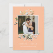 ピーチエレガントグリーン離れリハーサルディナーフォト 招待状 (裏面)