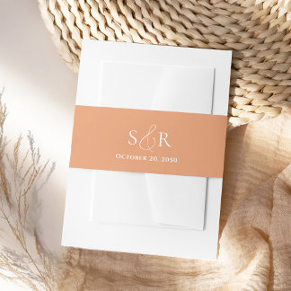ピーチエレガントス結婚モノグラムシンプル 招待状ベリーバンド