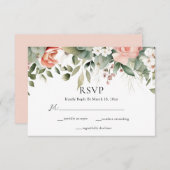 ピーチエレガントセージグリーンフローラ結婚ズ 出欠カード (正面/裏面)