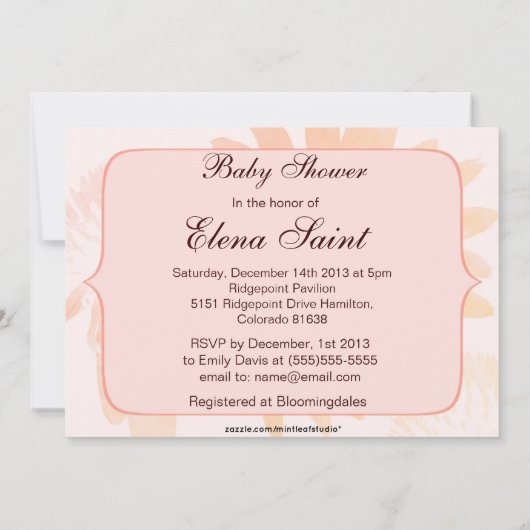 ピーチエレガントデイジーフラワーベビーシャワー招待状 招待状 (裏面)